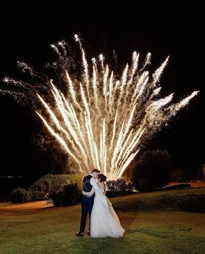 Fireworks framing a couple